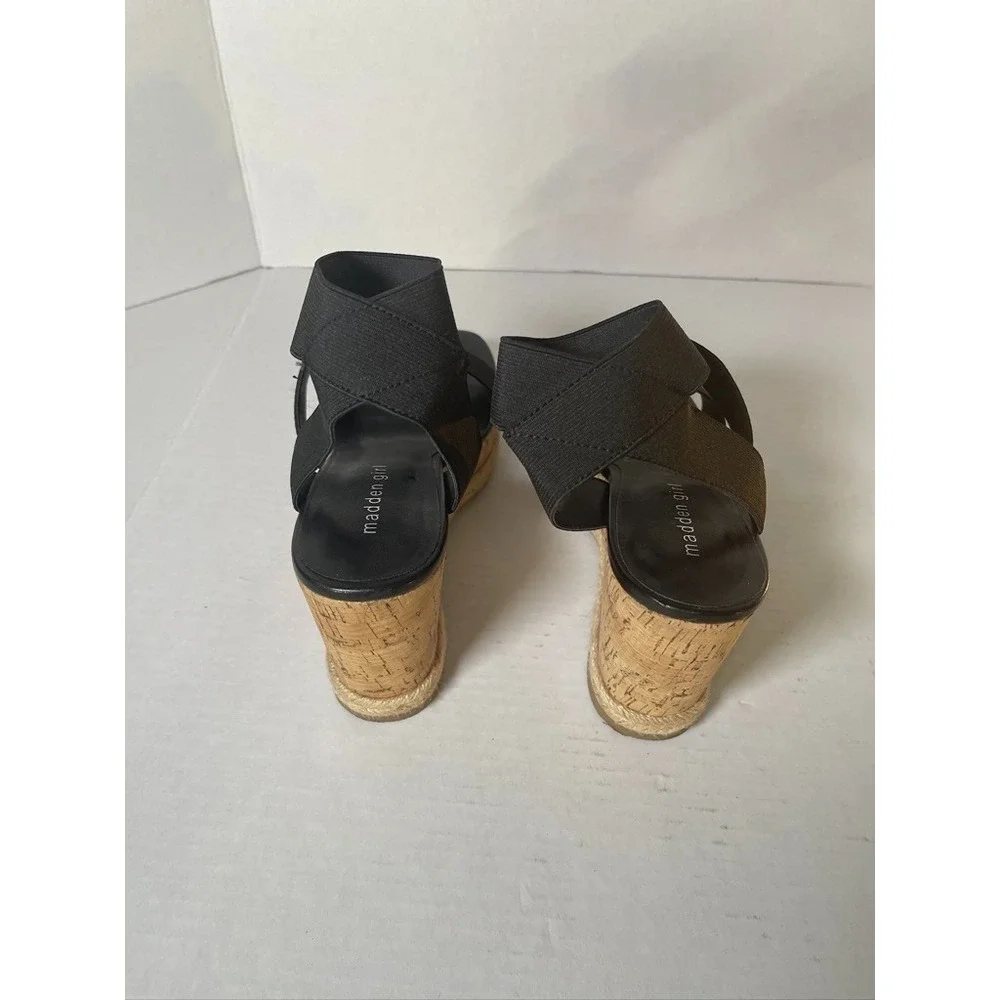 Madden Girl Maranda Womens 9M Sandal Stretch Strappy‎ Slip On Cork Wedge Heel